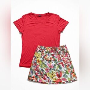 RipSkirt Hawaii Floral Skirt + Red Tee Top Set | L / XL